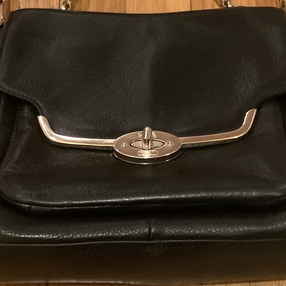 COACH Top Handle Satchel Crossbody Black Leather with Royal Blue Interior - Picture 10 of 13